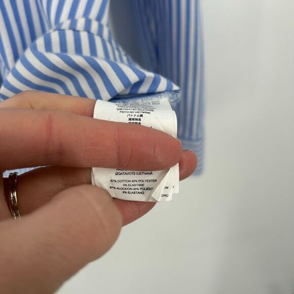 MICHAEL KORS Blue White Striped Cold Shoulder Light Button Up Blouse Size Medium - Picture 6 of 6